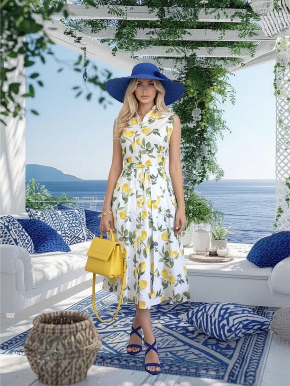 Chetta B White Maxi Dress with Lemon Print and Green Leaves - Picture 5 of 9